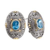 925 Silver & Blue Topaz Oval Picture Frame Earrings with 18k Gold Accents