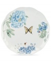 Now in bloom. The Butterfly Meadow Blue dinner plate from Lenox features the sturdy, scalloped porcelain of original Butterfly Meadow dinnerware but with oversized peonies and other new blossoms in shades of blue.