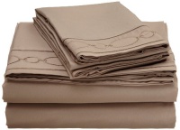 At Home Interlocking Rings Embroidered Queen 75-GSM Microfiber Sheet Set, Taupe