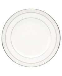 This versatile and stylish bread and butter plate will coordinate perfectly with a variety of table linens and flatware. An ornate scroll motif trimmed in platinum adds a sophisticated sensibility to your tabletop.