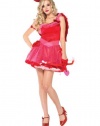 3 PC. Kiss Me Cupid, includes asymmetrical ruffle trimmed satin apron dress with sequin heart appliques, heart headband, and arm cuff.(RED,XS)