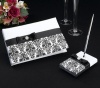 Lillian Rose-Black Damask Guest Book & Pen Set