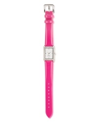 Take an uptown approach to accessorizing with this gold-plated watch from kate spade new york. It's rectangular design is city chic, while a glitzy bezel and bright pink strap adds glamour.