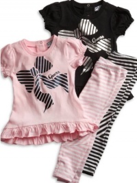 GUESS Kids Girls Top with Striped Leggings (12 - 24m), LIGHT PINK (18M)