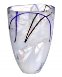 With a beautiful, smoky haze and contrasting strokes of color, this glass vase is a true conversation piece. A handmade creation that will add zest to any room. Designed by Anna Ehrner for Kosta Boda.