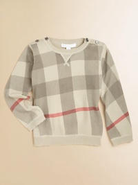 Rendered in plush cotton and accented with the unmistakable check pattern and shoulder buttons for handsome style.CrewneckLong sleevesPullover with shoulder buttonsCottonHand washImported