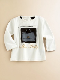 A long-sleeved, cotton tee gets a fashionable update with a D&G handbag print.CrewneckLong sleevesBack buttons94% cotton/6% spandexMachine washMade in Italy