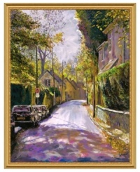 The home and inspiration of esteemed landscape painters, Barbizon, France, is depicted with stunning artistry in La Vue de Barbizon by Jerry Blank. Traditional houses and manicured gardens line the long road ahead through the quintessential French village.