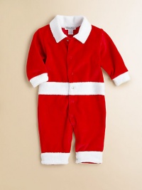 Your little Santa is a gift all his own in this festive, plush velour and sherpa-trimmed playsuit.Spread collarLong sleeves with sherpa cuffsFront snapsBottom snapsSherpa hem80% cotton/20% polyesterMachine washImported Please note: Number of snaps may vary depending on size ordered. 