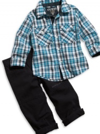 GUESS Kids Boys Long-Sleeve Shirt & Pants Set, PLAID (24M)