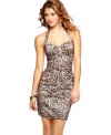 Bold leopard print and a sexy, fitted silhouette lend animal magnetism to this party dress from Jump!