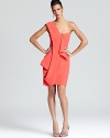 In a good-enough-to-eat strawberry hue, Shoshanna's sorbet-tinted one shoulder dress shows off lush draping.