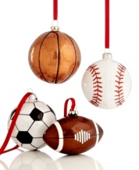 Good sports. Put your game face on and trim the tree with shining glass ball ornaments for the athlete in your family.