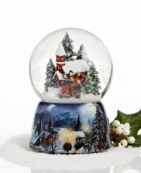 Set to the tune of We Wish You a Merry Christmas, this Musical Carolers snow globe beautifully captures the joys of the season as a trio of carolers stand amidst a country house and shimmering snow.