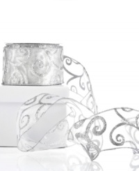 Wrap up the holiday season with shimmering silver ribbon. Featuring sheer fabric with swirling glitter and a wire edge for easy shaping, this ribbon is perfect for decorating the tree, wrapping gifts and so much more.