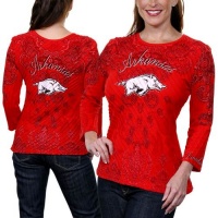 NCAA Arkansas Razorbacks Women's Allover Three Quarter Sleeve Rhinestone T-Shirt - Cardinal (Small)