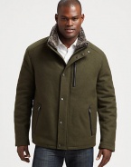 As the temperature drops, you'll never be left out in the cold with this Italian flat wool jacket, featuring a snap-front placket and a removable shearling collar for maximum coverage.Zip frontStand collarZippered chest, waist slash pocketsFully linedAbout 28 from shoulder to hem80% wool/20% polyamideDry cleanImported of Italian fabricFur origin: Portugal