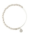 A flash of striking silver plated beads lends texture rich shine on a delicate, expandable Alex and Ani bracelet.