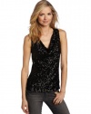 Jones New York Women's Petite Sleeveless Sequined Drape Neck Top