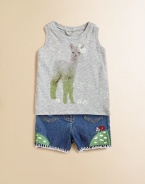 Soft and cozy in pure cotton, this cuddly knit llama-print tank will make her smile.ScoopneckSleevelessCottonMachine washImported