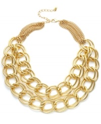 Play up your look with doubled design. INC International Concepts' trendy two-layer link necklace features a luminous gold-plated mixed metal setting. Approximate length: 17 inches + 3-inch extender.