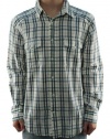 Lucky Brand Men's White w/Blue Plaid Stripes Long Sleeve Button-Up Shirt