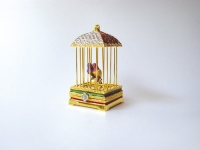 Parrot Love Birds in Cage Box Swarovski Crystals 24K Gold Trinket Pill Box FR...