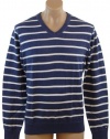 Tommy Hilfiger Mens Cashmere Blend V-Neck Pullover Sweater - L - Blue/White