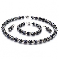 PearlsOnly MarieAnt Black 8.0-8.5mm AA Freshwater Cultured Pearl Set