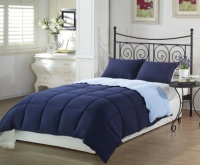 Chezmoi Collection 3-Piece Navy Light Blue Super Soft Goose Down Alternative Reversible Comforter Set, Queen/Full Size