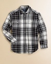 Rendered in warm brushed cotton twill, the classic Matlock plaid shirt is ruggedly handsome.Point collarLong sleeves with barrel cuffsButton-frontButton-flap patch pocketPatch pocketCottonMachine washImported Please note: Number of buttons may vary depending on size ordered. 