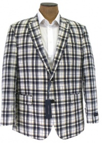 Tommy Hilfiger Mens Navy White Madras Plaid Trim Fit Lightweight Sport Coat Jacket