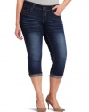 Southpole Juniors Plus Size Crinkle Sandblasted Crop Jean, Dark Bake, 16