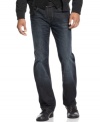 So long boring blues, these relaxed fit Marc Ecko Cut & Sew jeans boast a dark wash and stylish faux leather details.