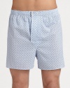 Delicate polka-dot pattern accents this classic gentleman's boxershort of ultra-soft cotton with an adjustable waist for added comfort.Two-button elastic waistbandInseam, about 3½CottonMachine washImported