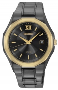 A dusky watch design with golden shine, by Sieko. Built with an internal solar cell battery that harnesses natural light.