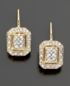 With stunning diamonds framed in even more diamonds, what is there not to love? Round-cut diamonds (1/4 ct. t.w.) are set pavé-style in 14k gold for the perfect diamond earrings.