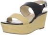 Calvin Klein Women's Lorianne Two-Tone Patent Platform Sandal, Black/Natural, 8 M US