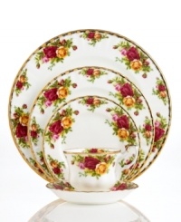 Old Country Roses place settings adorn your table with the flavor of the English countryside. This popular bone china pattern surrounds blooming sprays of colorful English roses with hand-applied bands of 22-karat gold. Safe for use in the dishwasher, oven and freezer.