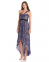 BCBGMAXAZRIA Women's Inga One Shoulder Printed Gown, Dark Regal Blue, 0