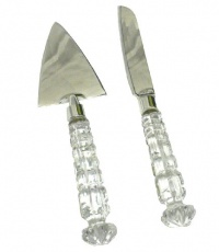 Wedding Cake Knife and Server Set Faux Crystal Engravable Keepsake Bridal Gift