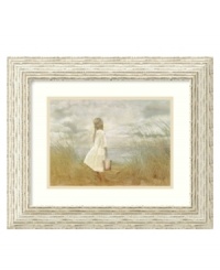 Discovering a storm instead of a sunny day, this little girl learns there's always tomorrow when it comes to playing in the surf. The picture of innocence by Betsy Cameron, this delightful print is complemented by a beachy, whitewashed frame.