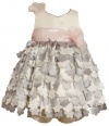 Bonnie Baby Baby-Girls Newborn Shantung Bodice Empire Waist Dress With Die Cut Flowers On Skirt, Silver, 3-6 Months