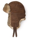 A true vintage look crafted in handsome, rugged leather and trimmed in luxurious rabbit fur from Crown Cap.