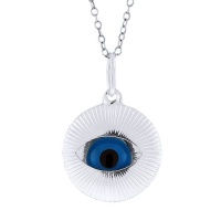 Blue Evil Eye Sterling Silver Charm Pendant Necklace W/18 Sterling Silver Chain