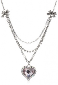 Betsey Johnson Holiday Boxed Crystal Heart 3-Row Necklace in a Betsey Johnson Pink Leopard Gift Box