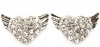 Gorgeous Silver Plated Flying Heart Angel Wings Stud Earrings with Sparkling Crystals