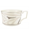 Abstract markings in soft shades of khaki fill in this glazed white china cup for unconventional elegance. From Noritake dinnerware, these dishes have matte platinum bands and an arched, geometric handle that look sharp on casual and formal tables alike. (Clearance)