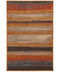 Infused with a rich painterly quality, this exquisitely hued area rug beautifully blurs the line between art and interior design. Crafted from two-ply nylon yarn to impart a soft hand and a dense pile that is eminently durable and easy to clean.