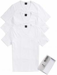 Boss By Hugo Boss Men's V-Neck Pure Cotton 3-PK White T-Shirt